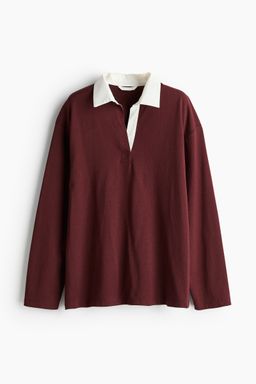 H&M - Women Red Loose-Fit Polo Shirt