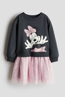 H&M - Girls Grey Printed Tulle-Skirt Sweatshirt Dress
