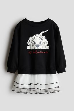 H&M - Girls Black Printed Tulle-Skirt Sweatshirt Dress