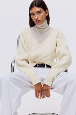 H&M - Women White Rib-Knit Wool Jumper