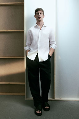 H&M - Men White Slim Fit Linen Shirt