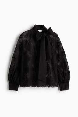H&M - Women Black Tie-Neck Lace Blouse