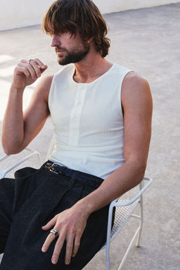 H&M - Men White Slim Fit Ribbed Vest Top
