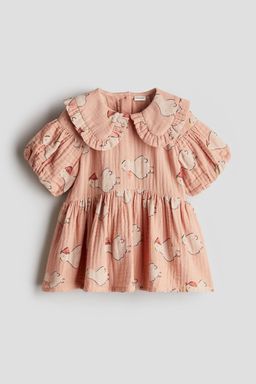 H&M - Girls Orange Puff-Sleeved Cotton Dress