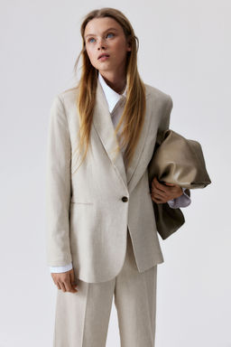 H&M - Women Beige Linen-Blend Blazer