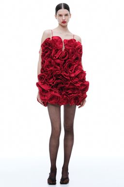 H&M - Women Red Ruffled Satin Dress