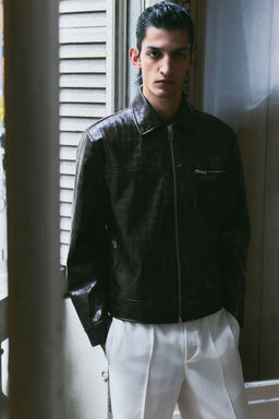 H&M - Men Brown Regular Fit Crocodile-Patterned Jacket