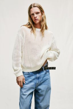H&M - Men White Loose Fit Hole-Knit Jumper