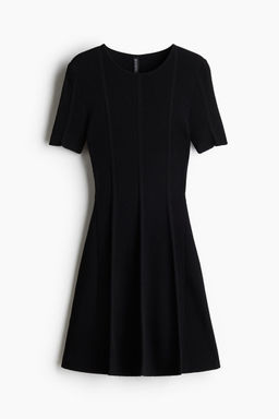 H&M - Women Black Rib-Knit Flared-Skirt Dress