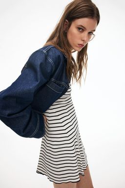 H&M - Women White Rib-Knit Flared-Skirt Dress