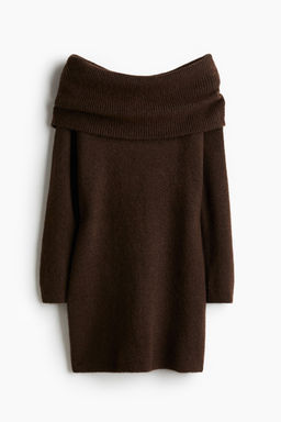 H&M - Women Brown Off-The-Shoulder Knitted Dress