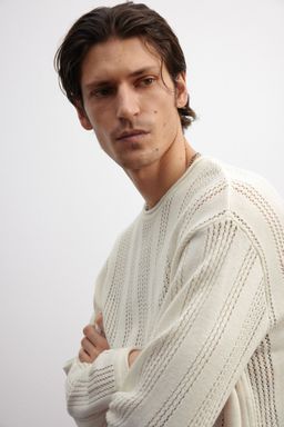 H&M - Men White Regular Fit Pointelle-Knit Jumper