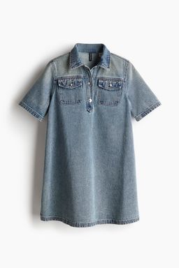 H&M - Women Blue Printed Denim Polo Dress