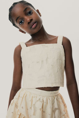 H&M - Girls Beige Jacquard-Weave Crop Top