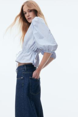 H&M - Women Blue Puff-Sleeved Cotton Blouse