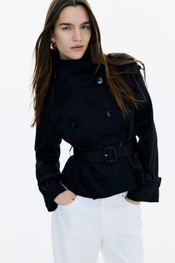 H&M - Women Black Short Twill Trench Coat