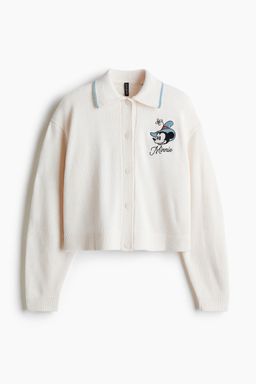 H&M - Women White Motif-Detail Collared Cardigan