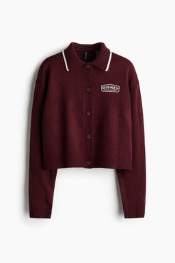 H&M - Women Red Motif-Detail Collared Cardigan
