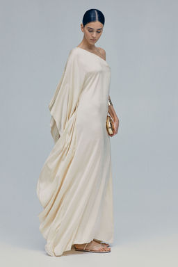 H&M - Women Yellow One-Shoulder Cape-Sleeve Dress