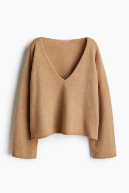 H&M - Women Brown Fine-Knit V-Neck Jumper
