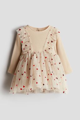 H&M - Girls Beige Tulle-Skirt Jersey Dress