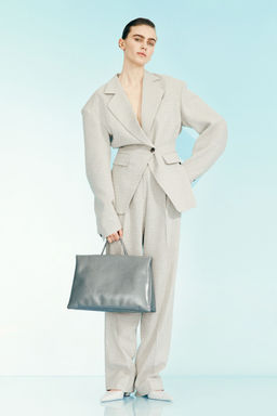 H&M - Women Beige Wool-Blend Wide-Shoulder Blazer