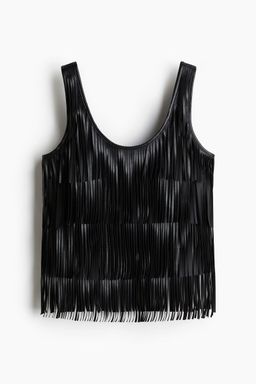 H&M - Women Black Coated Fringed Vest Top