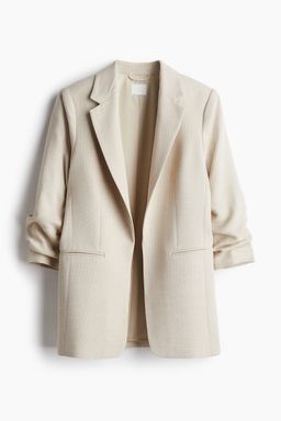 H&M - Women Beige Gathered-Sleeve Blazer