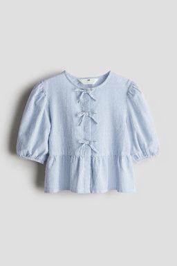 H&M - Girls Blue Cotton Seersucker Peplum Blouse