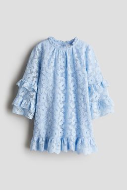 H&M - Girls Blue Frill-Trimmed Lace Dress