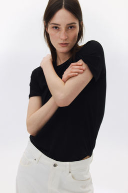 H&M - Women Black Cotton T-Shirt