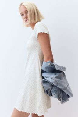 H&M - Women White Overlock-Detail Flared-Skirt Dress