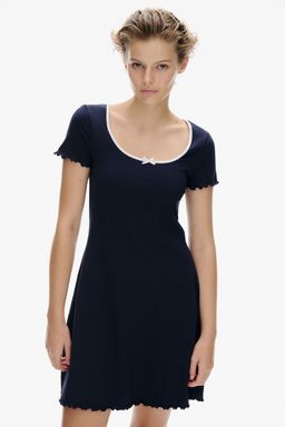 H&M - Women Blue Overlock-Detail Flared-Skirt Dress