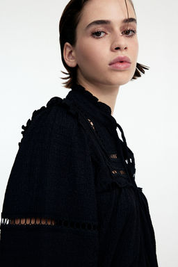 H&M - Women Black Oversized Frill-Trimmed Blouse