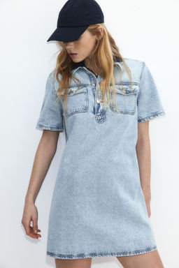 H&M - Women Blue Short-Sleeved Denim Dress