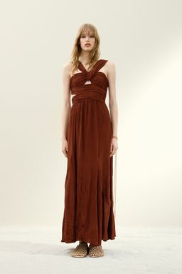 H&M - Women Brown Draped Plisse Dress