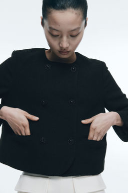H&M - Women Black Double-Breasted Jacket