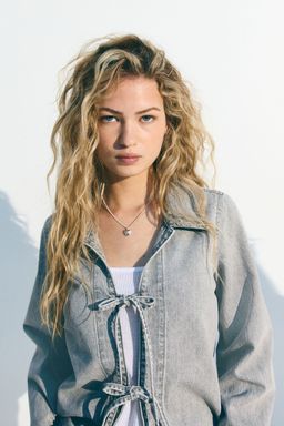 H&M - Women Grey Tie-Front Denim Jacket