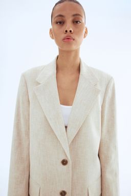 H&M - Women Beige Linen-Blend Blazer