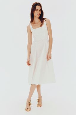 H&M - Women White Tie-Back Poplin Dress