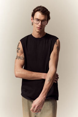 H&M - Men Black Regular Fit Washed Vest Top