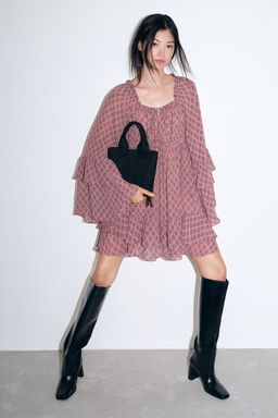 H&M - Women Pink Flounced Chiffon Dress