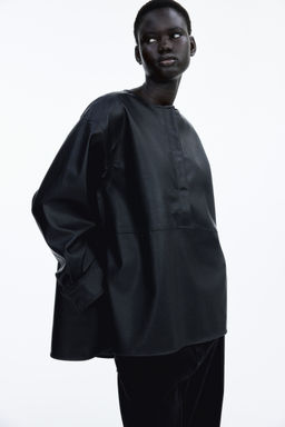 H&M - Women Black Coated Popover Blouse