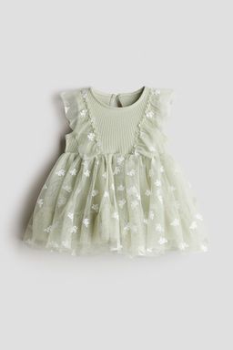 H&M - Girls Green Printed Tulle-Skirt Dress
