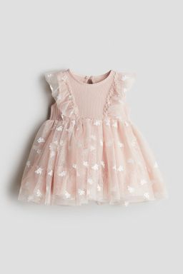 H&M - Girls Pink Printed Tulle-Skirt Dress