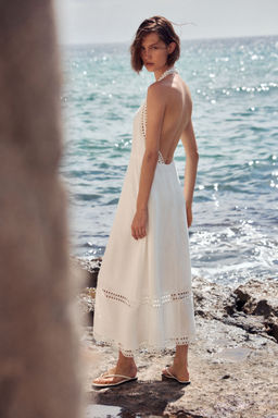 H&M - Women White Linen-Blend Halterneck Dress