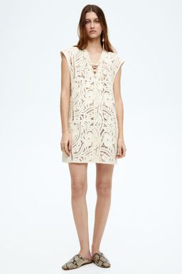 H&M - Women Beige Crochet-Look Dress