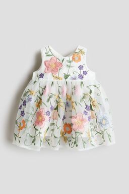 H&M - Girls White Embroidered Organza Dress