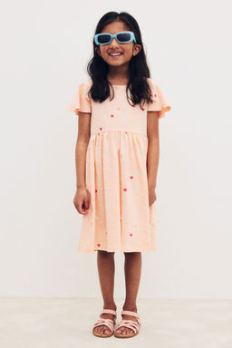H&M - Girls Orange Flutter-Sleeved Cotton Dress