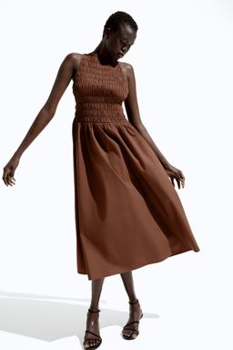 H&M - Women Brown Smocked-Bodice Dress